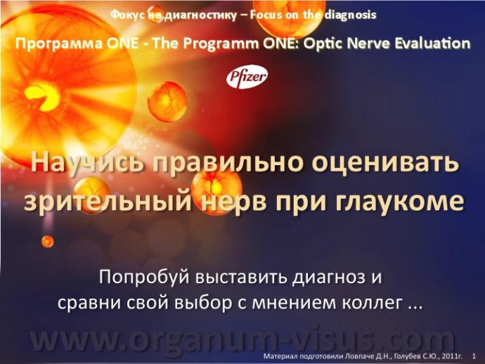 Фокус на диагностику. Focus on the diagnosis. Программа ONE, The Programm ONE: Optic Nerve Evaluation. Академия глаукомы. Клуб знатоков офтальмологии на портале Орган зрения www.organum-visus.com